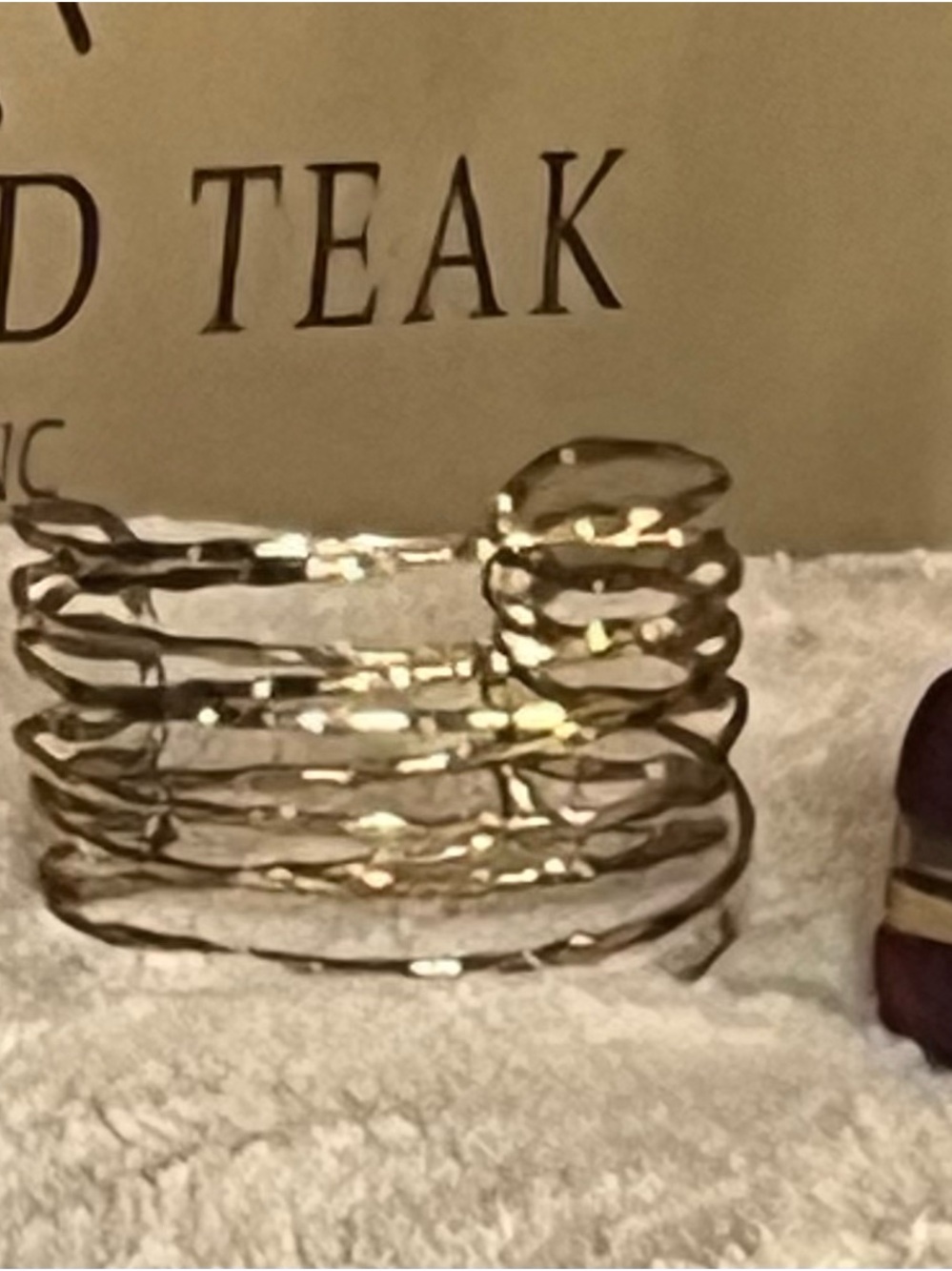 Gold Spiral Hammered Coil Statement Cuff Bracelet EUC